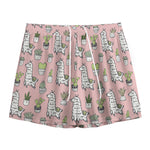 Cartoon Cactus And Llama Pattern Print Mesh Shorts