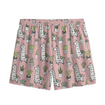 Cartoon Cactus And Llama Pattern Print Mesh Shorts