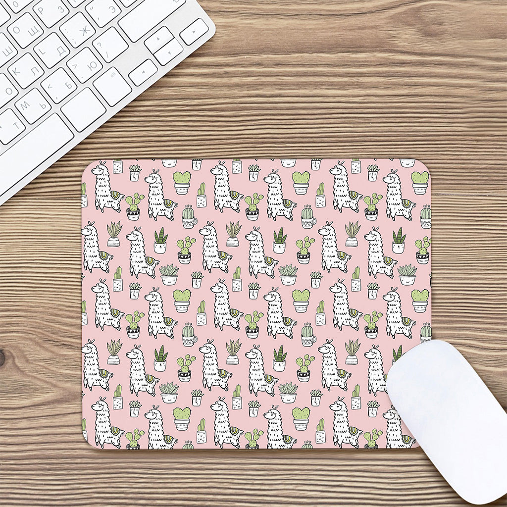 Cartoon Cactus And Llama Pattern Print Mouse Pad