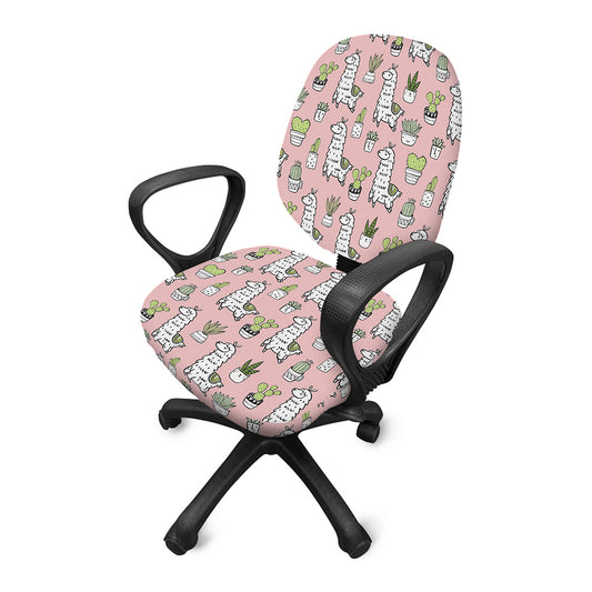 Cartoon Cactus And Llama Pattern Print Office Chair Cover