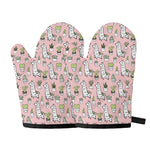 Cartoon Cactus And Llama Pattern Print Oven Mitts