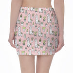 Cartoon Cactus And Llama Pattern Print Pencil Mini Skirt