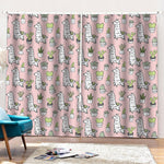 Cartoon Cactus And Llama Pattern Print Pencil Pleat Curtains