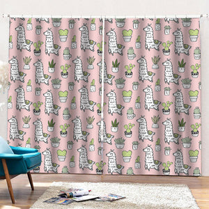 Cartoon Cactus And Llama Pattern Print Pencil Pleat Curtains