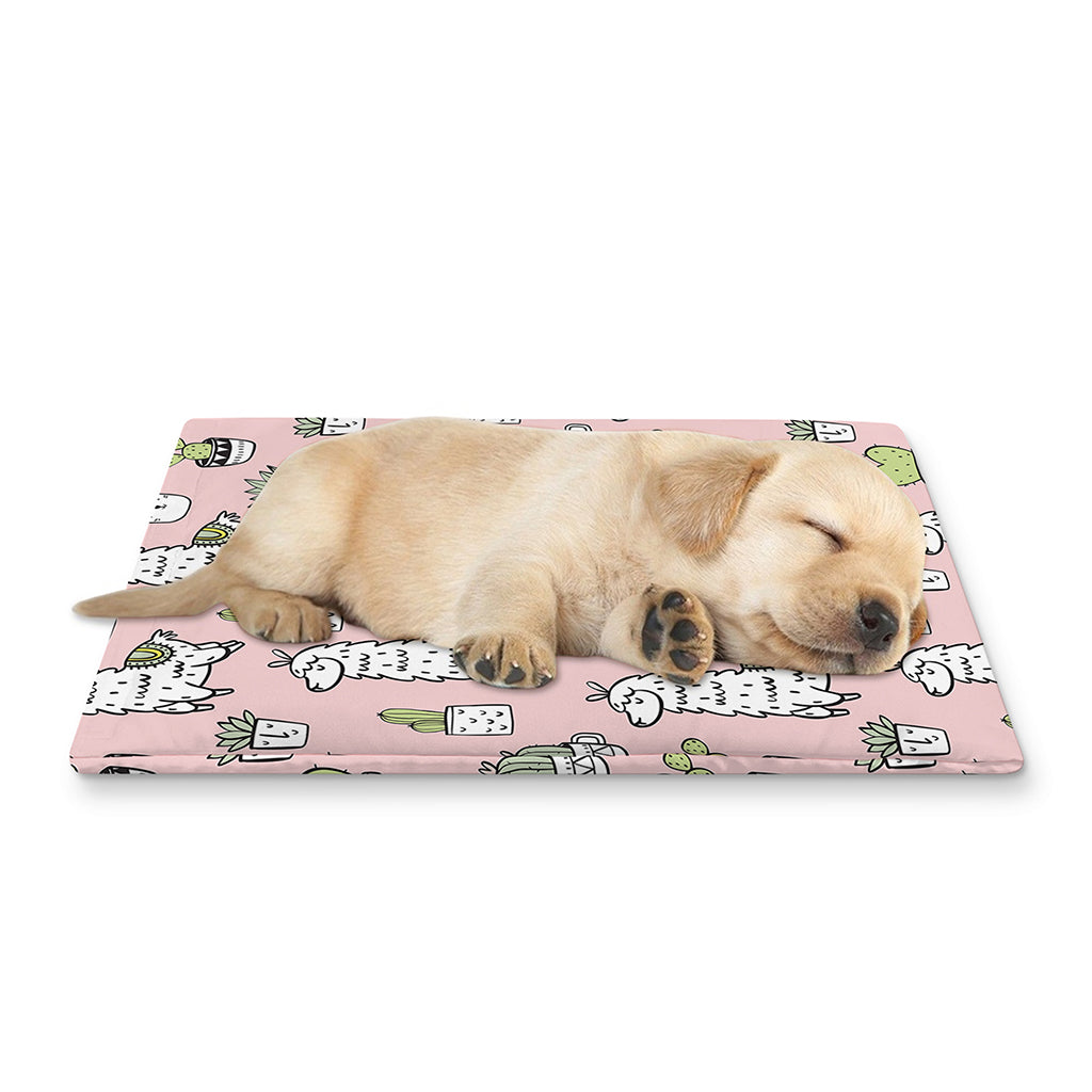Cartoon Cactus And Llama Pattern Print Pet Cooling Mat Cover
