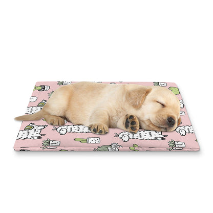Cartoon Cactus And Llama Pattern Print Pet Cooling Mat Cover