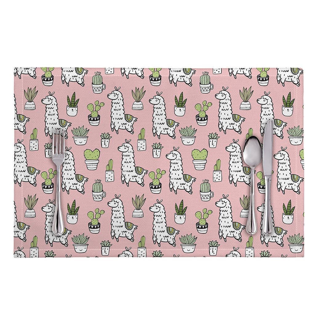 Cartoon Cactus And Llama Pattern Print Placemat