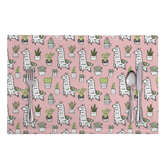 Cartoon Cactus And Llama Pattern Print Placemat