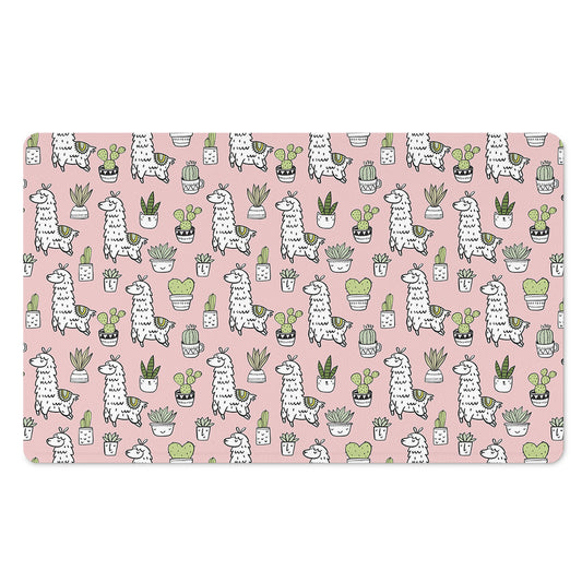 Cartoon Cactus And Llama Pattern Print Polyester Doormat