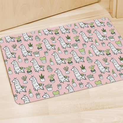 Cartoon Cactus And Llama Pattern Print Polyester Doormat