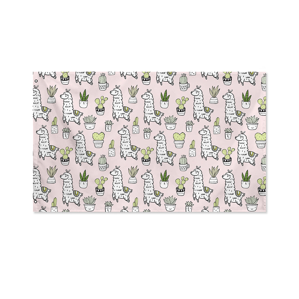 Cartoon Cactus And Llama Pattern Print Polyester Flag