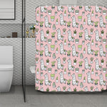 Cartoon Cactus And Llama Pattern Print Polyester Shower Curtain