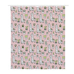 Cartoon Cactus And Llama Pattern Print Polyester Shower Curtain