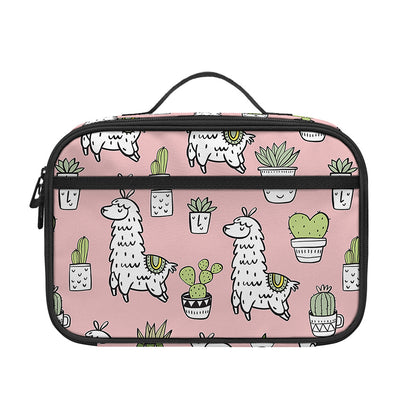 Cartoon Cactus And Llama Pattern Print Portable Lunch Bag