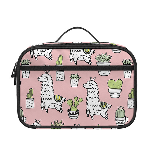 Cartoon Cactus And Llama Pattern Print Portable Lunch Bag