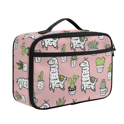 Cartoon Cactus And Llama Pattern Print Portable Lunch Bag
