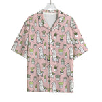 Cartoon Cactus And Llama Pattern Print Rayon Hawaiian Shirt
