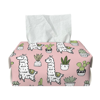 Cartoon Cactus And Llama Pattern Print Rectangle Tissue Box Cover