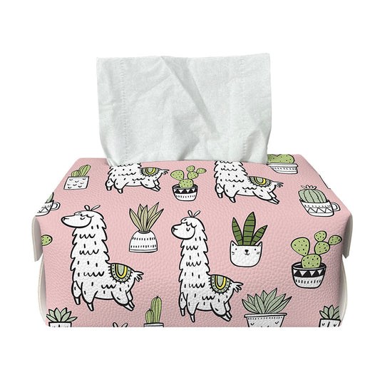 Cartoon Cactus And Llama Pattern Print Rectangle Tissue Box Cover