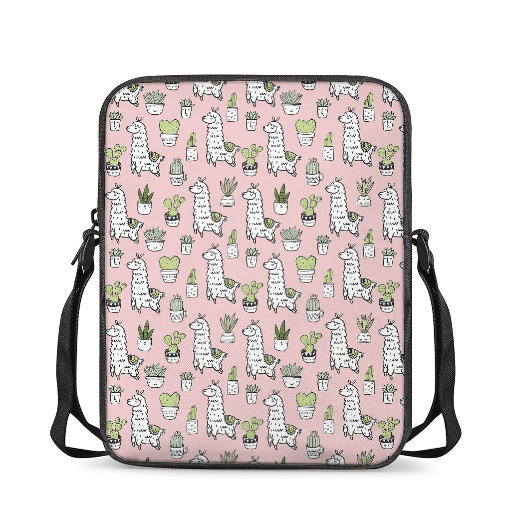 Cartoon Cactus And Llama Pattern Print Rectangular Crossbody Bag