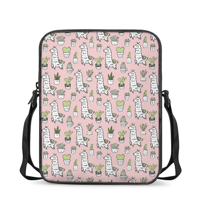 Cartoon Cactus And Llama Pattern Print Rectangular Crossbody Bag