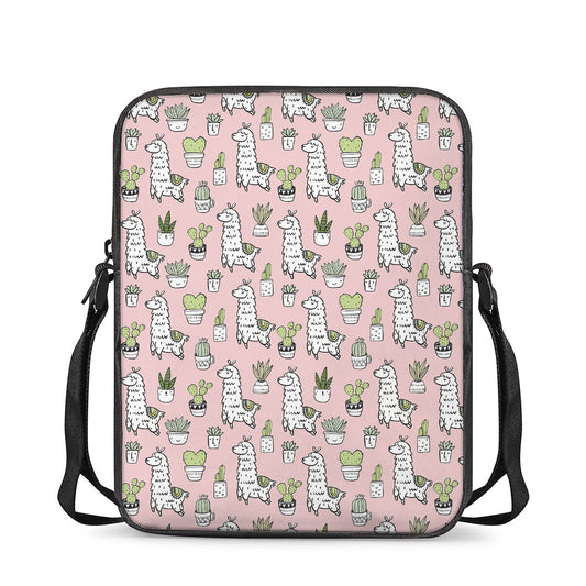 Cartoon Cactus And Llama Pattern Print Rectangular Crossbody Bag
