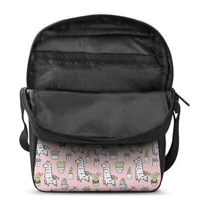 Cartoon Cactus And Llama Pattern Print Rectangular Crossbody Bag