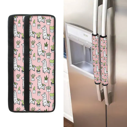 Cartoon Cactus And Llama Pattern Print Refrigerator Handle Covers