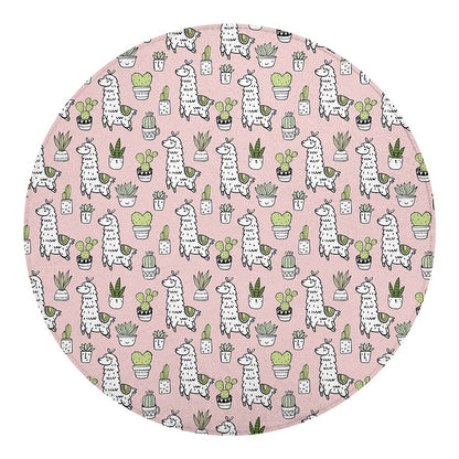 Cartoon Cactus And Llama Pattern Print Round Blanket