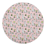 Cartoon Cactus And Llama Pattern Print Round Blanket