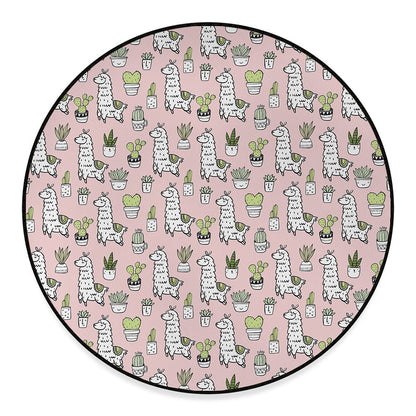 Cartoon Cactus And Llama Pattern Print Round Floor Mat