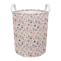 Cartoon Cactus And Llama Pattern Print Round Laundry Basket