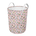Cartoon Cactus And Llama Pattern Print Round Laundry Basket