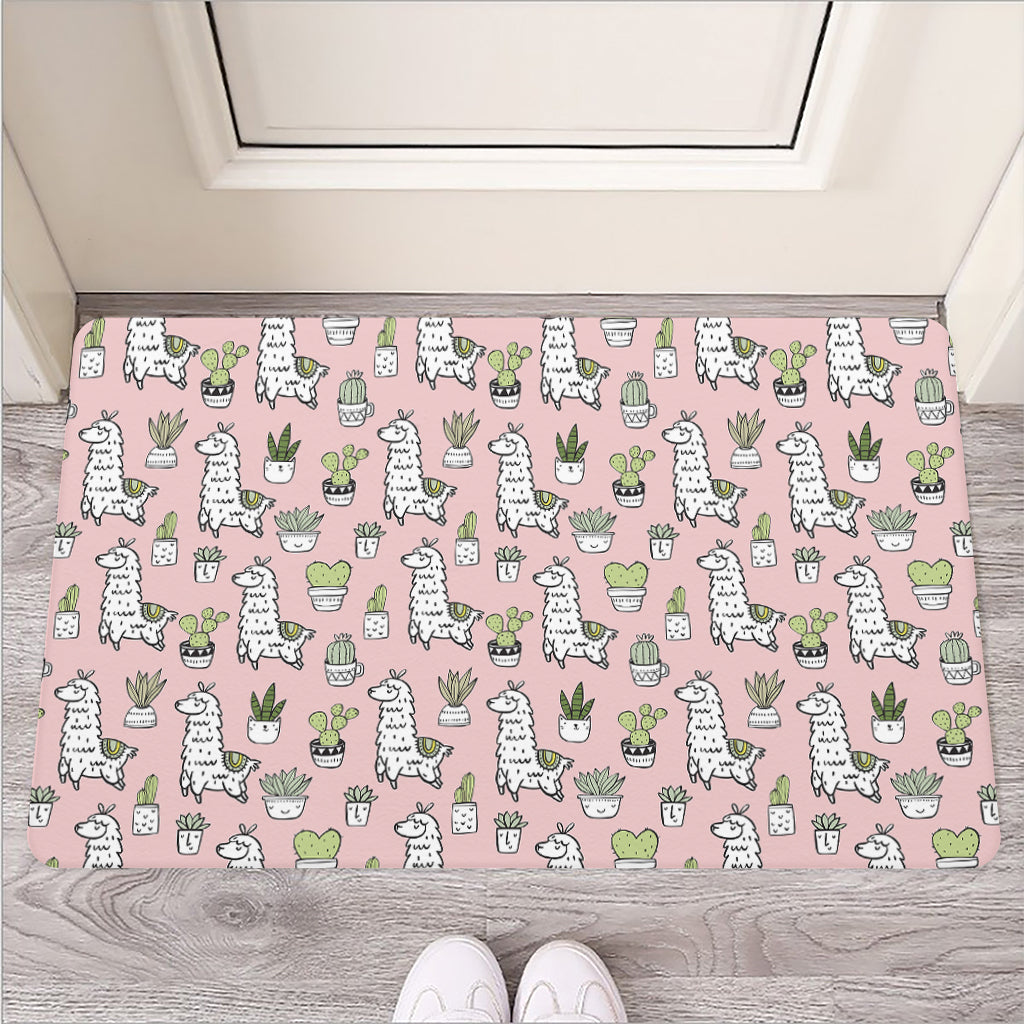 Cartoon Cactus And Llama Pattern Print Rubber Doormat