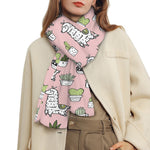Cartoon Cactus And Llama Pattern Print Scarf