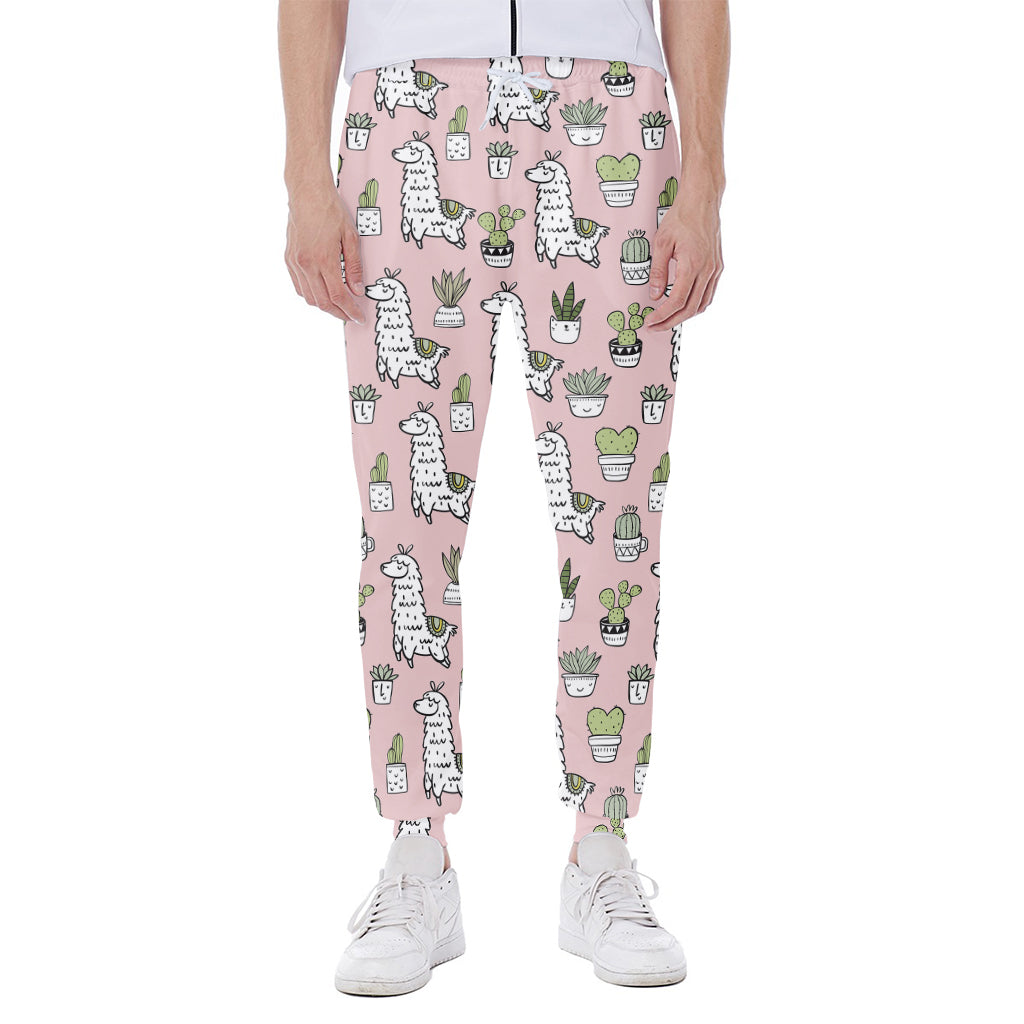 Cartoon Cactus And Llama Pattern Print Scuba Joggers