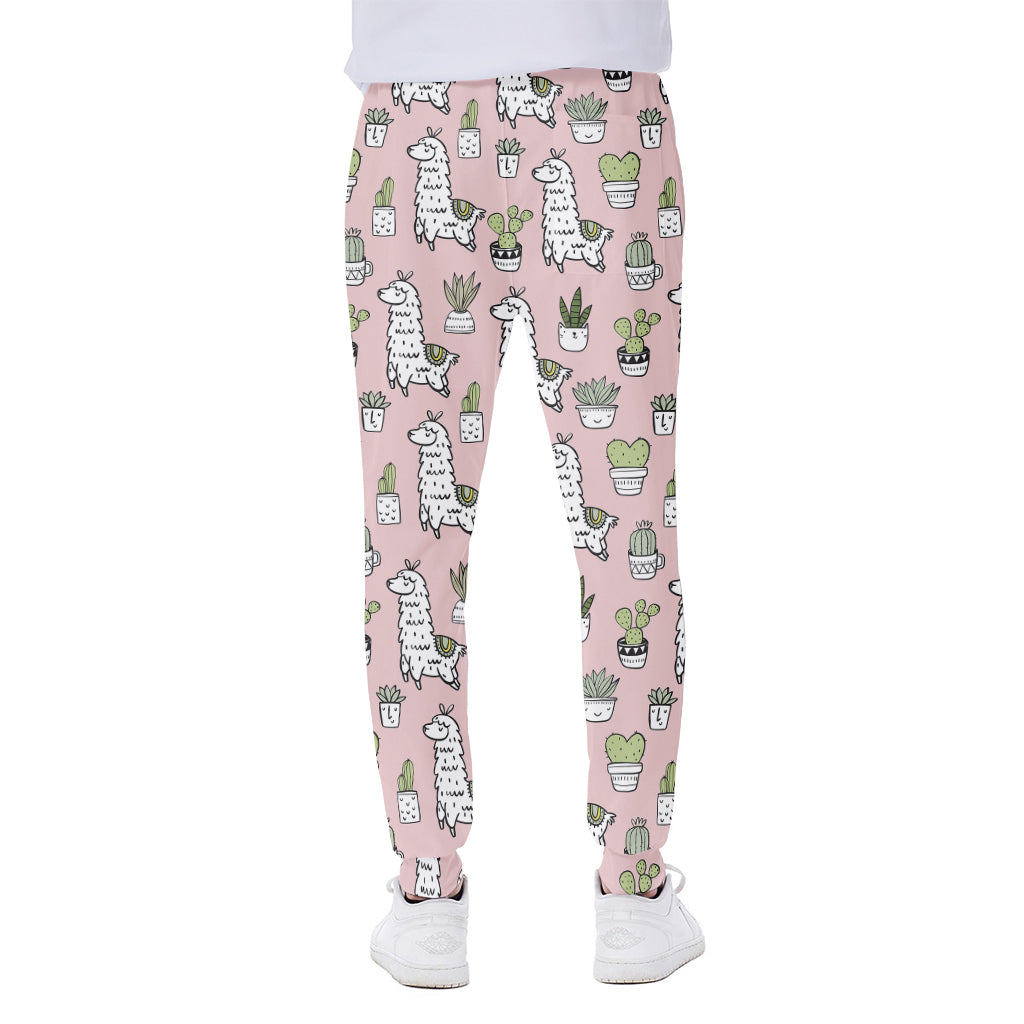 Cartoon Cactus And Llama Pattern Print Scuba Joggers