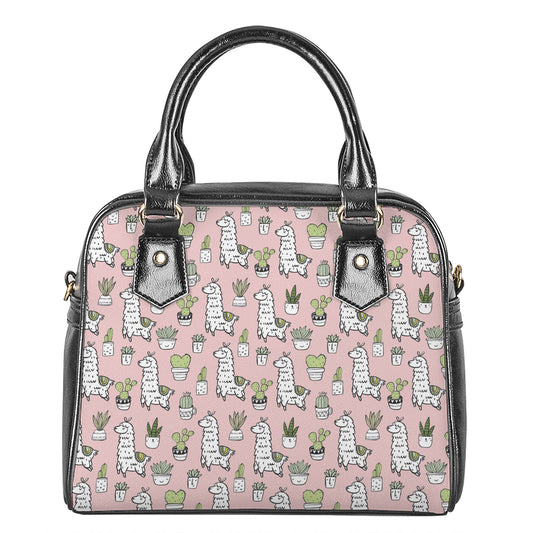 Cartoon Cactus And Llama Pattern Print Shoulder Handbag