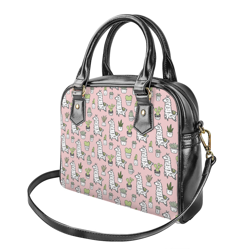 Cartoon Cactus And Llama Pattern Print Shoulder Handbag