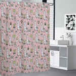 Cartoon Cactus And Llama Pattern Print Shower Curtain