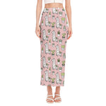 Cartoon Cactus And Llama Pattern Print Side Slit Maxi Skirt