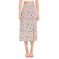 Cartoon Cactus And Llama Pattern Print Side Slit Midi Skirt