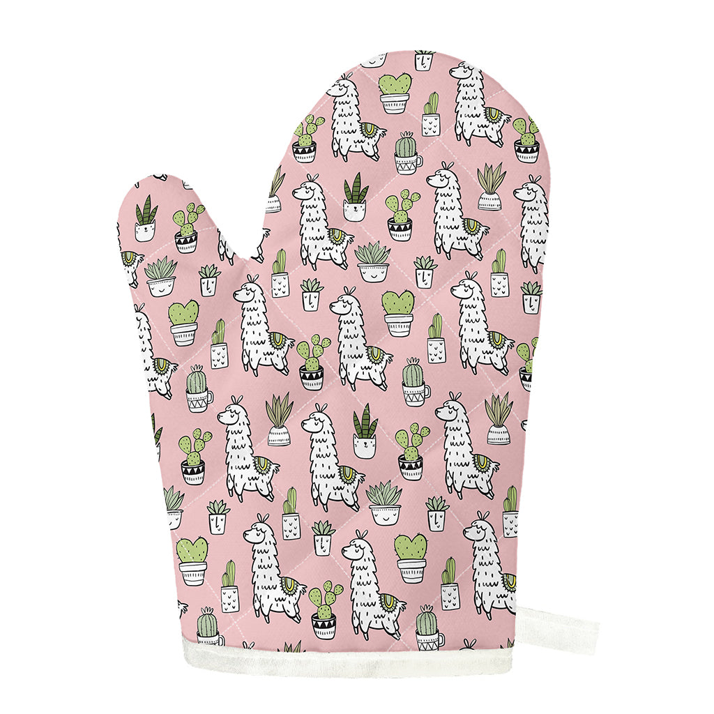 Cartoon Cactus And Llama Pattern Print Single Oven Mitt