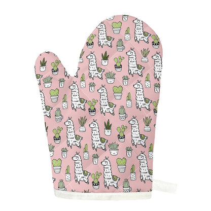 Cartoon Cactus And Llama Pattern Print Single Oven Mitt