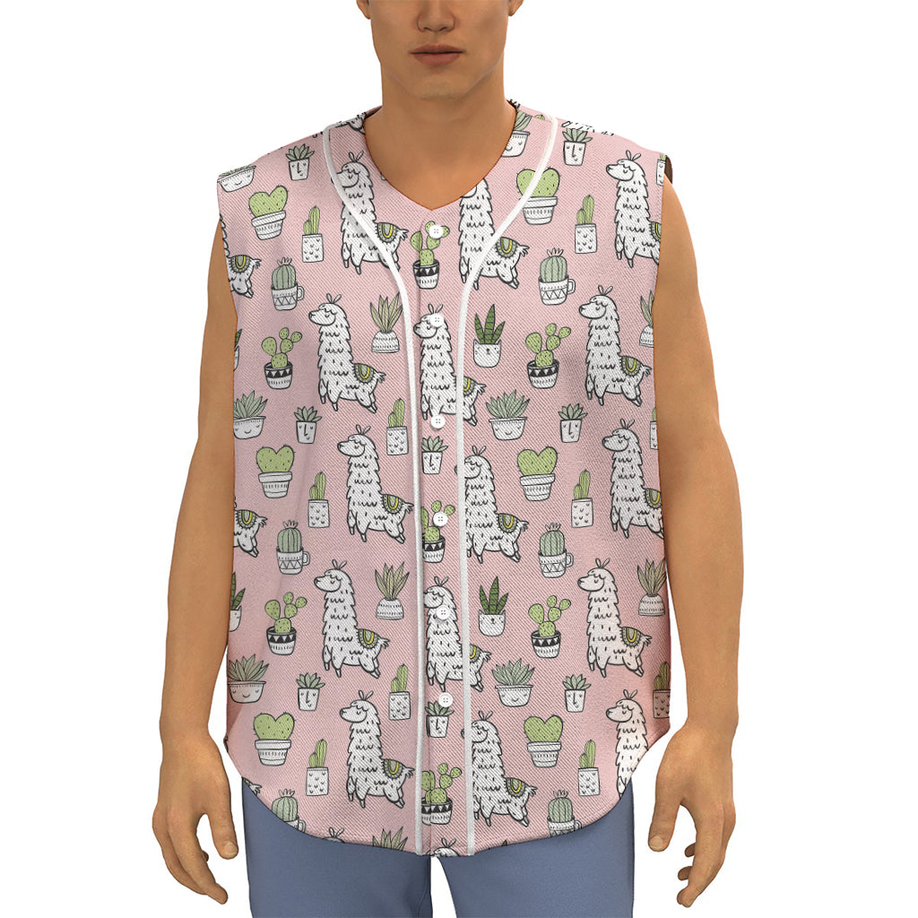Cartoon Cactus And Llama Pattern Print Sleeveless Baseball Jersey