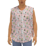Cartoon Cactus And Llama Pattern Print Sleeveless Baseball Jersey