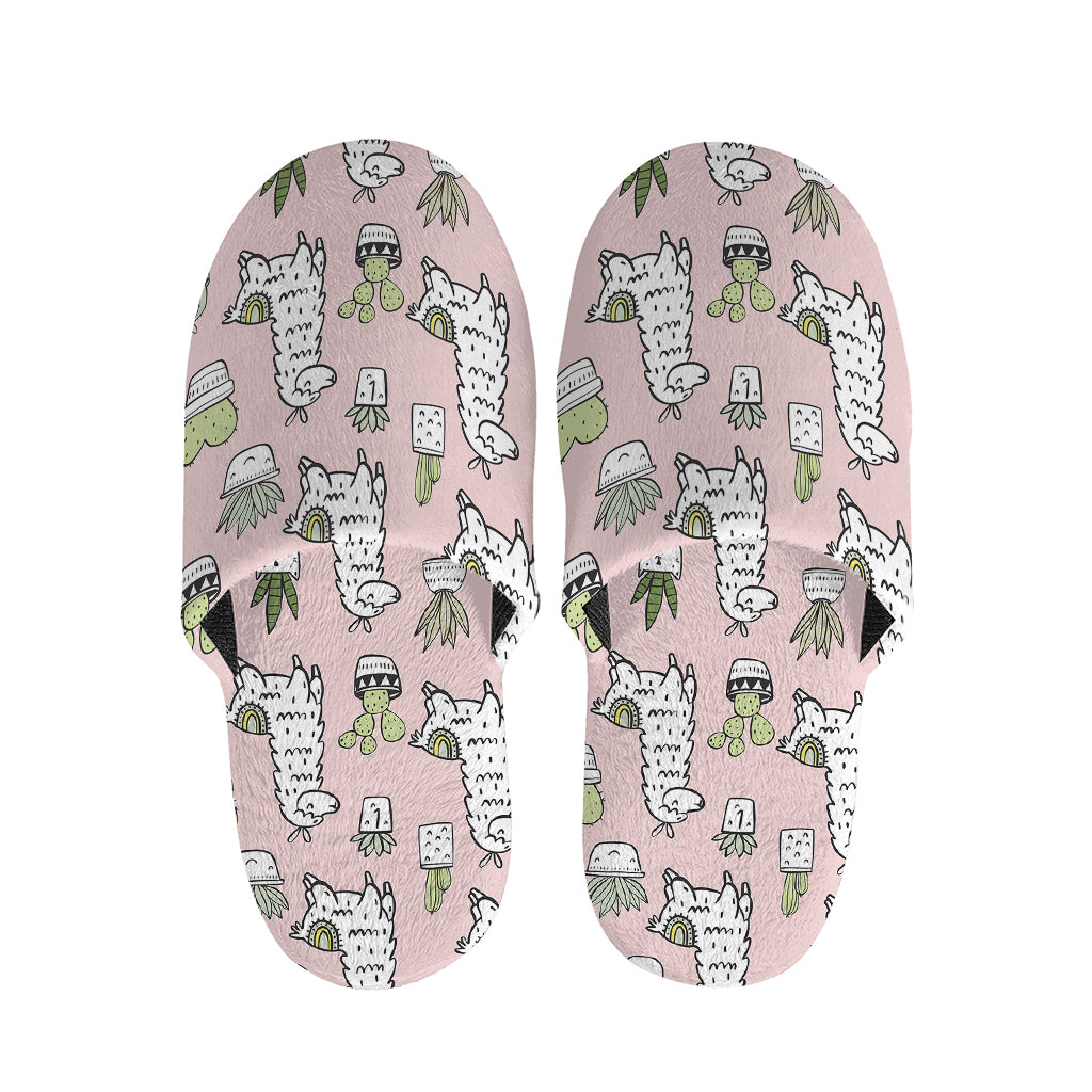 Cartoon Cactus And Llama Pattern Print Slippers