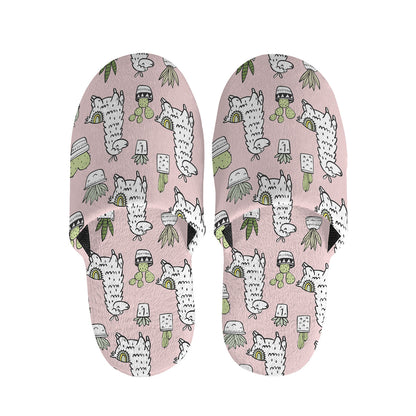 Cartoon Cactus And Llama Pattern Print Slippers