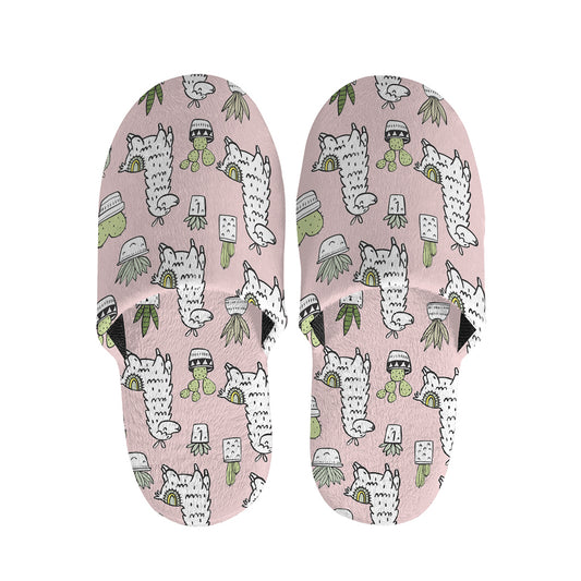 Cartoon Cactus And Llama Pattern Print Slippers