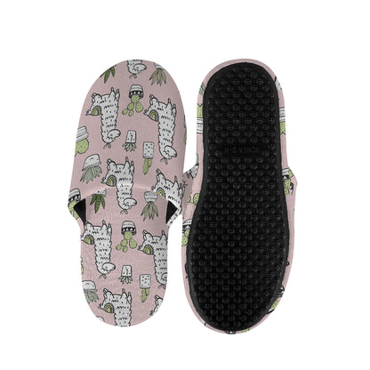 Cartoon Cactus And Llama Pattern Print Slippers